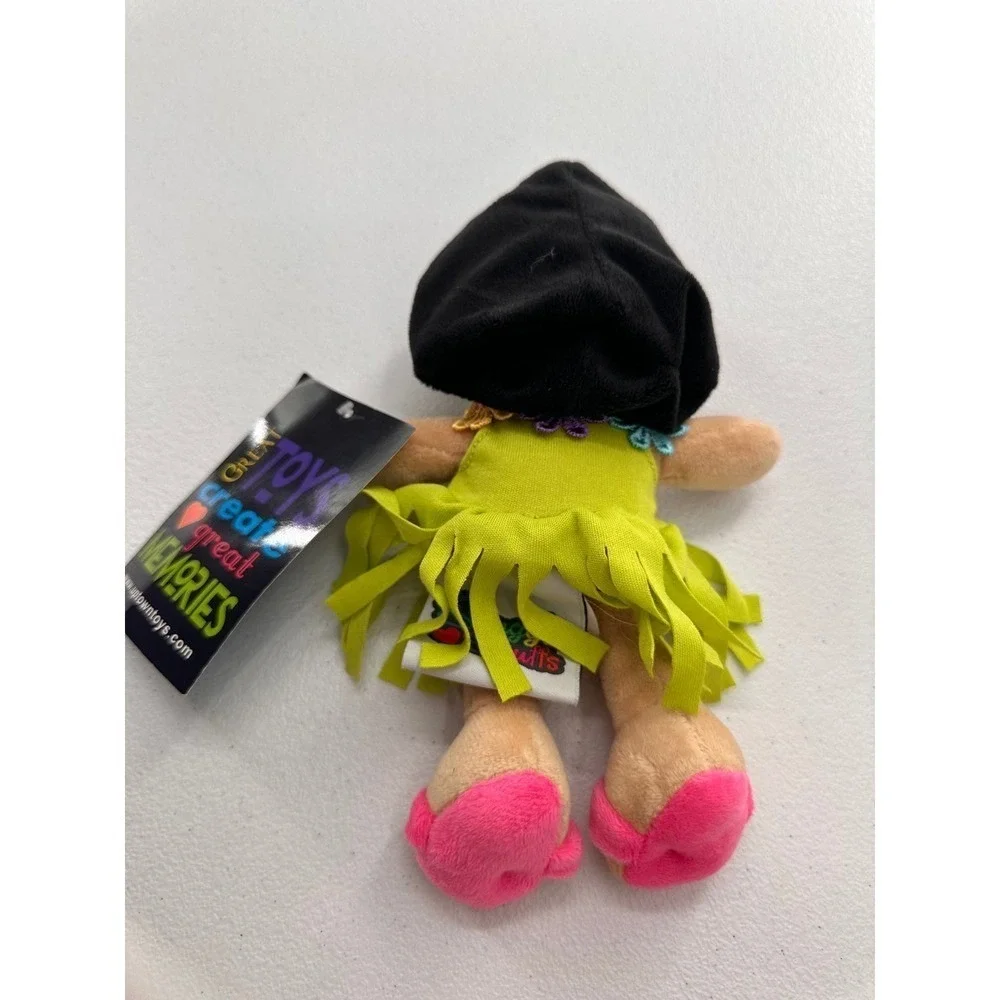 Snuggle Stuffs Hula Girl Plush Doll Lime Green Fringe Dress Pink Sandals 10 inch